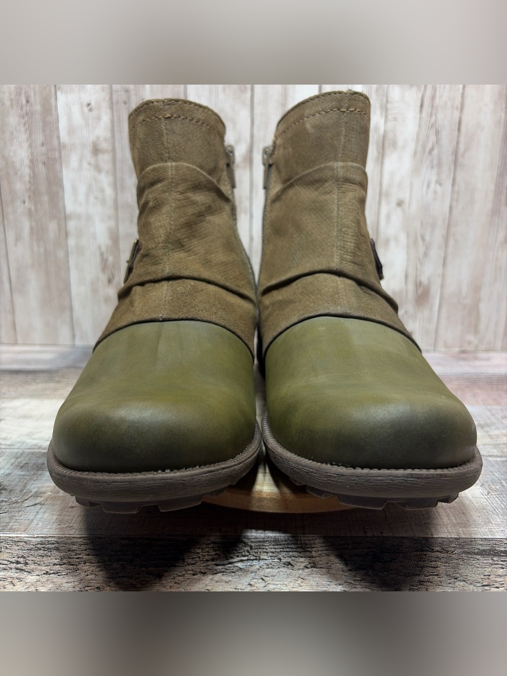 Earth Origins Phoenix Women’s Moto Olive Green Taupe Ankle Boots  Size 10 M - Picture 5 of 16